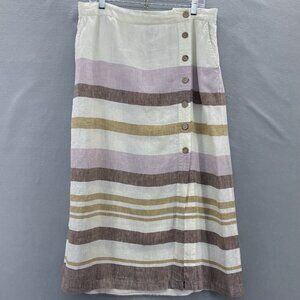Rachel Zoe Size XL 100% Linen Pastel Striped Button‎ Front Midi Wrap Skirt
